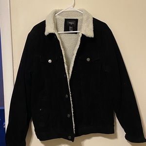 Mens Black denim fur coat